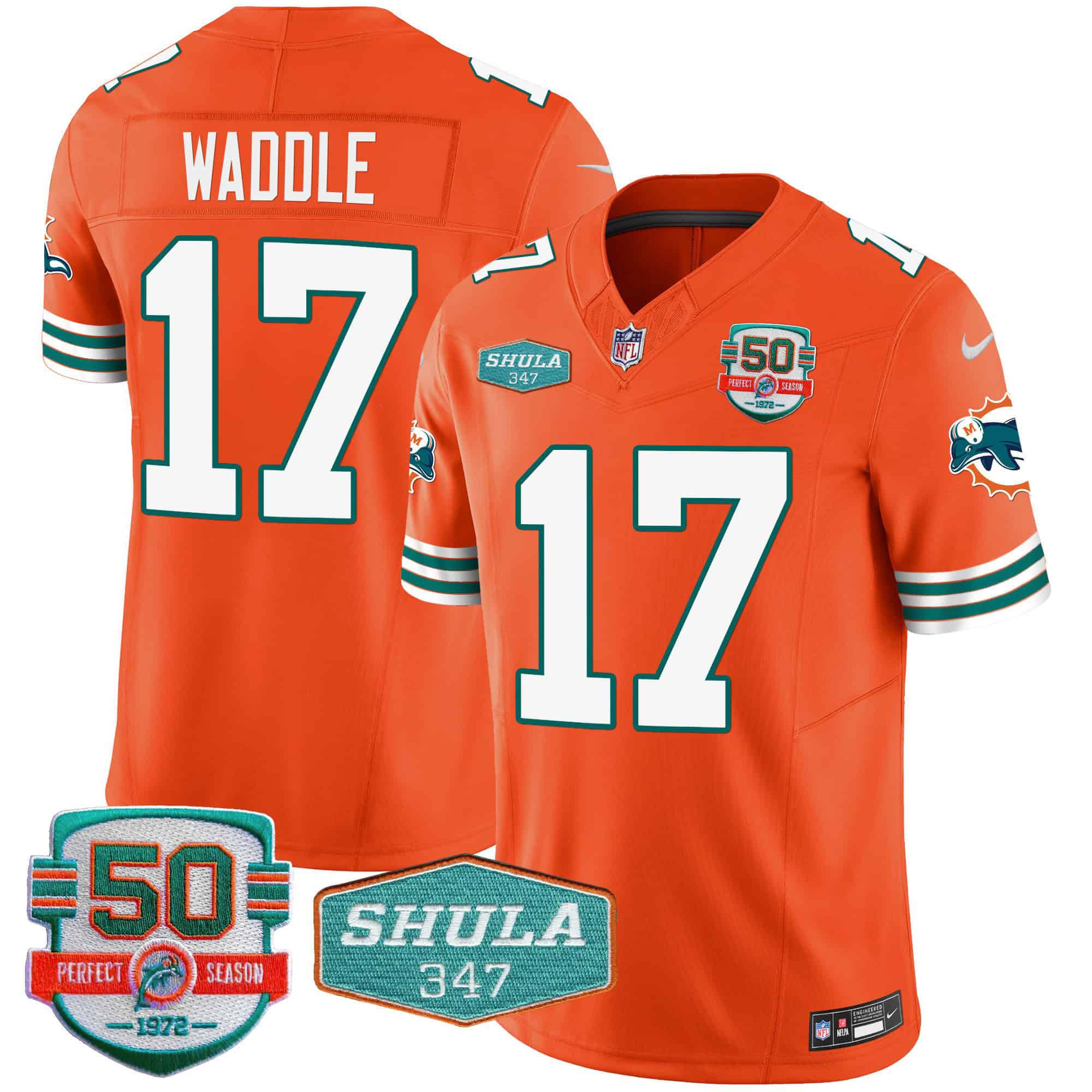 Men Miami Dolphins #17 Waddle Orange 2024 Nike Throwback Shula 347 Patch Vapor NFL Jersey->indianapolis colts->NFL Jersey